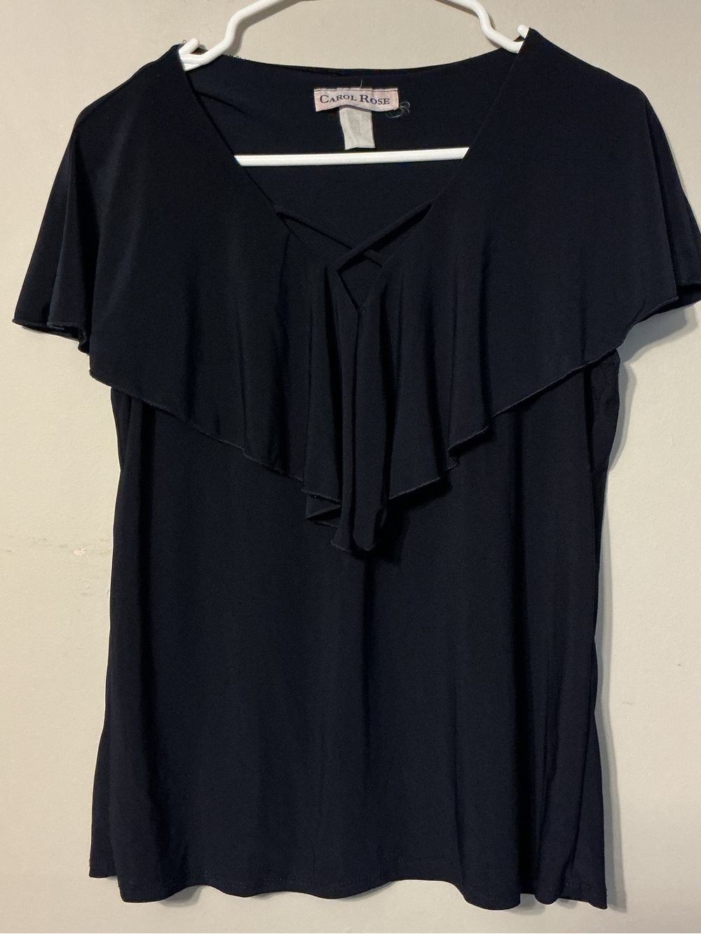Carol Rose Dark Navy Ruffle Top